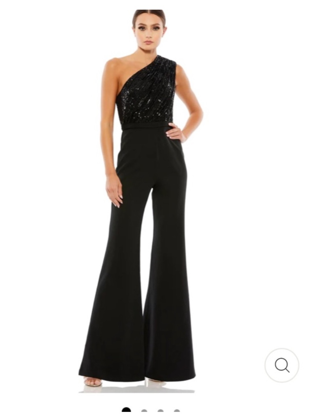 NWOT Ieena Max Duggal black sequin top one shoulder jumpsuit